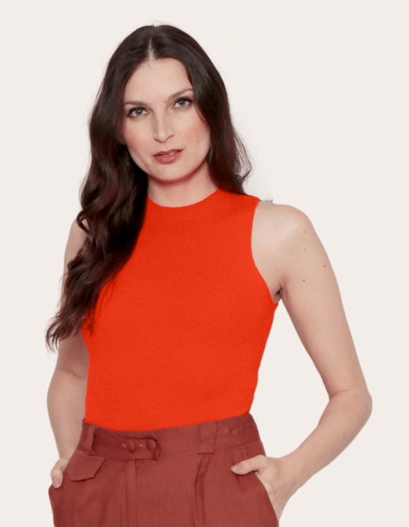 Blusa cropped cavada tricot Laranja hot