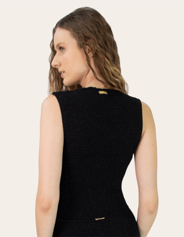 Blusa cropped cavada tricot lurex Preto
