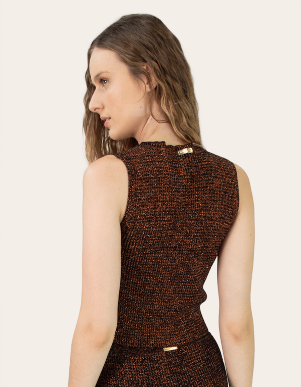 Blusa cropped cavada tricot lurex Preto/cobre
