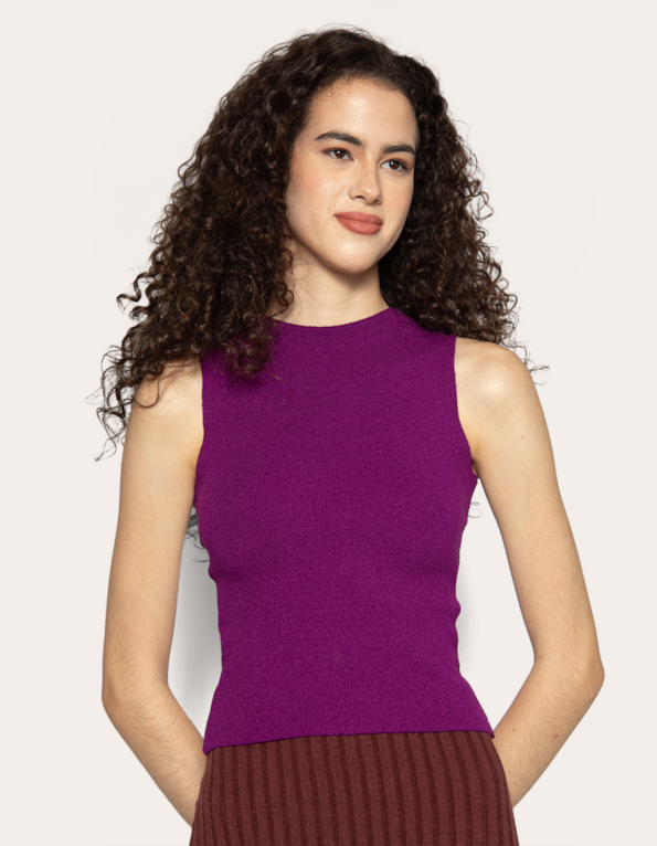 Blusa cropped cavada tricot Roxo