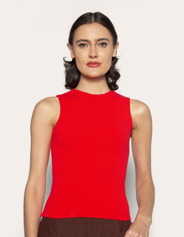 Blusa cropped cavada tricot Vermelho