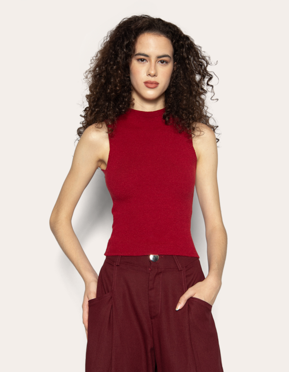 Blusa cropped cavada tricot Vermelho escuro