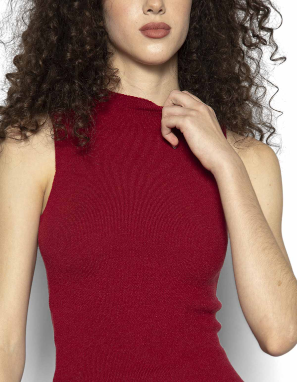 Blusa cropped cavada tricot Vermelho escuro