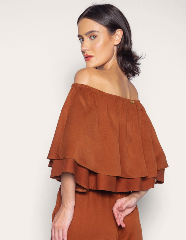 Blusa cropped ciganinha Caramelo