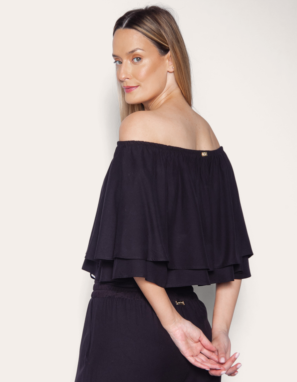 Blusa cropped ciganinha Preto