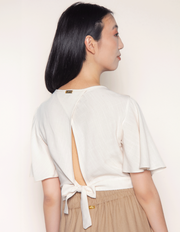 Blusa cropped com ajuste Areia