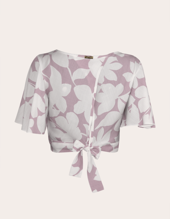 Blusa cropped com ajuste estampada Flores rosa