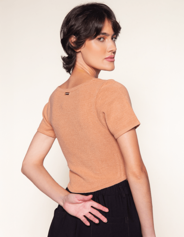 Blusa cropped corselet tricot Bege medio