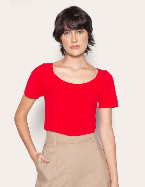 Blusa cropped corselet tricot Vermelho