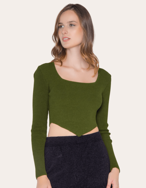 Blusa cropped corset tricot Verde militar