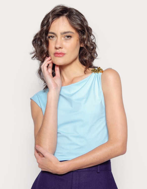 Blusa cropped detalhe ombro Azul claro