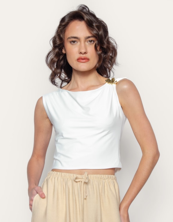 Blusa cropped detalhe ombro Off white