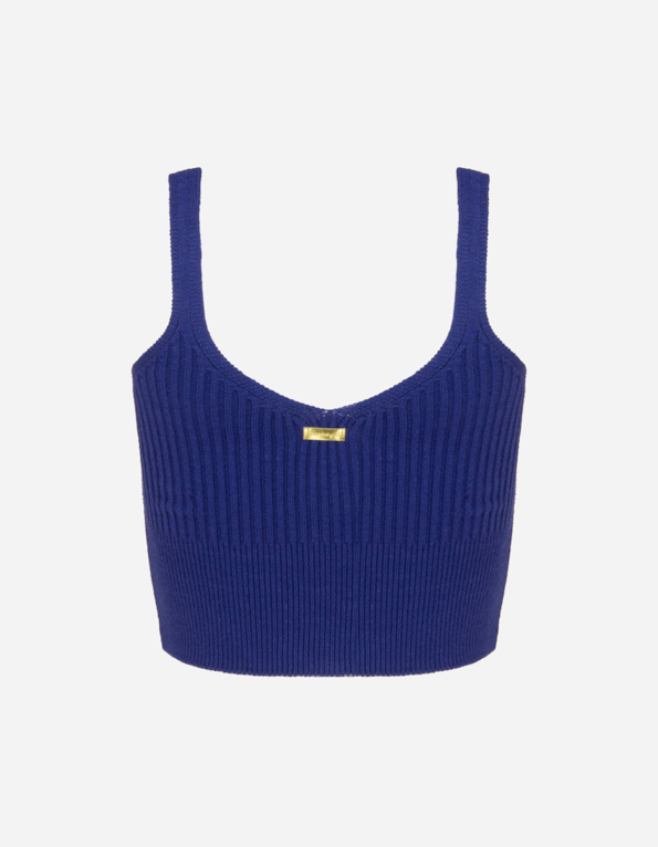 Blusa cropped detalhe vazado tricot Azul royal
