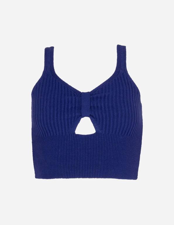 Blusa cropped detalhe vazado tricot Azul royal