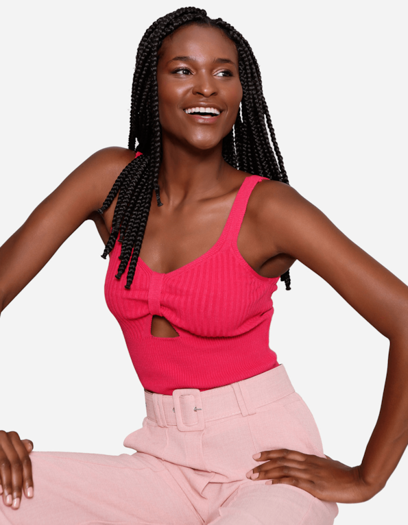 Blusa cropped detalhe vazado tricot Pink