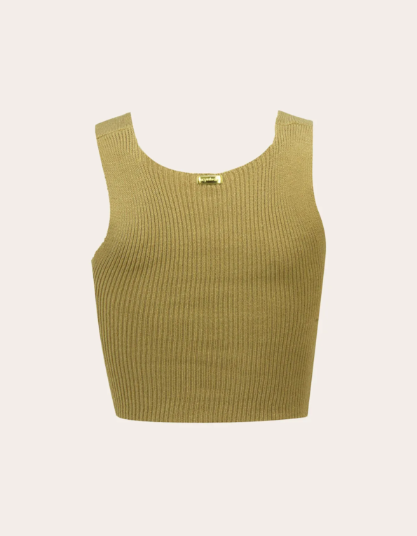 Blusa cropped fenda decote tricot Bege medio