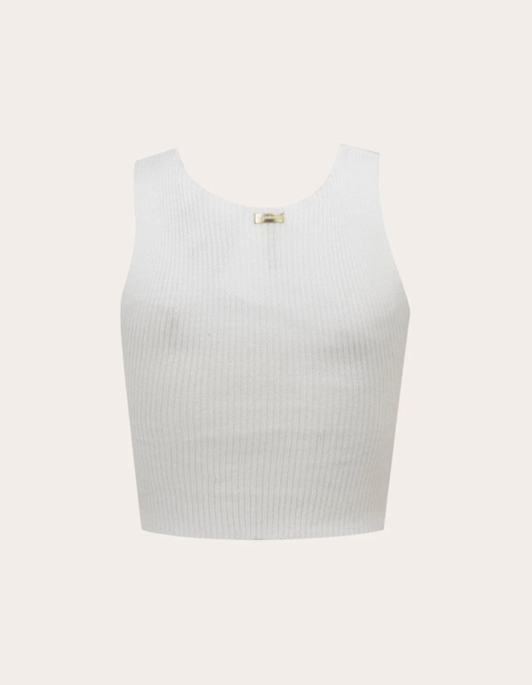 Blusa cropped fenda decote tricot Branco