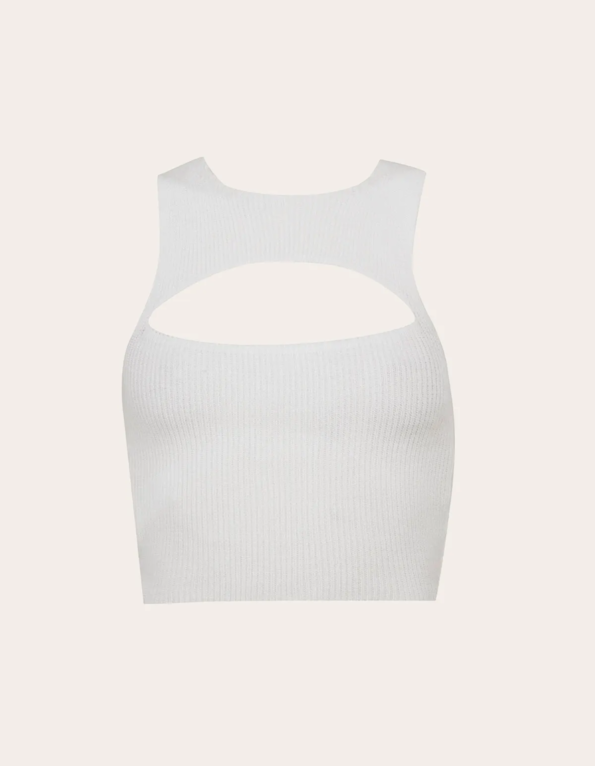 Blusa cropped fenda decote tricot Branco