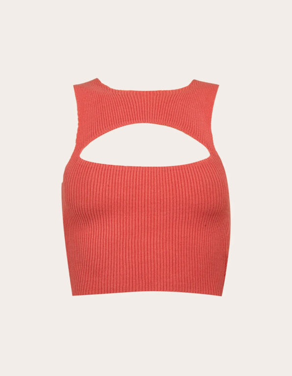 Blusa cropped fenda decote tricot Coral