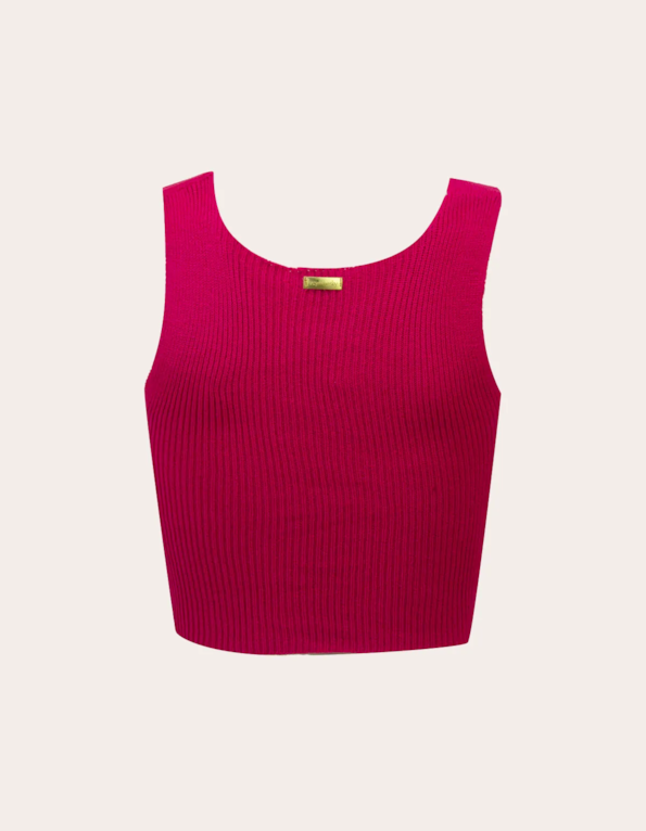 Blusa cropped fenda decote tricot Pink