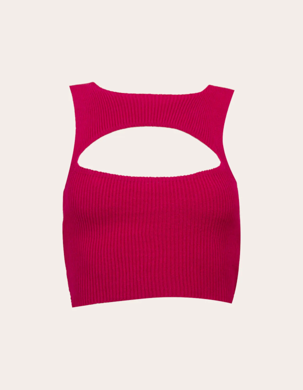 Blusa cropped fenda decote tricot Pink