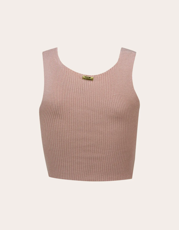 Blusa cropped fenda decote tricot Rosa
