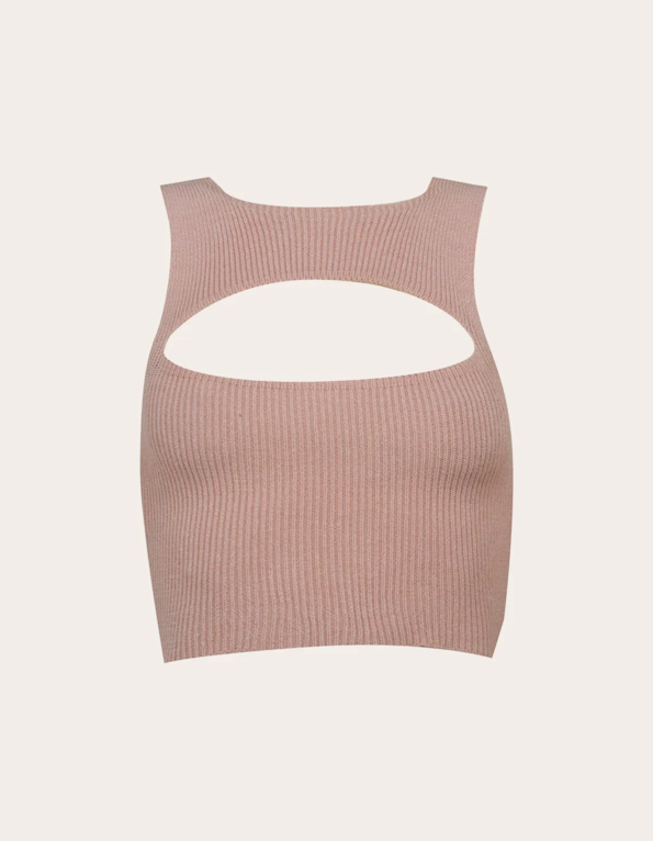 Blusa cropped fenda decote tricot Rosa