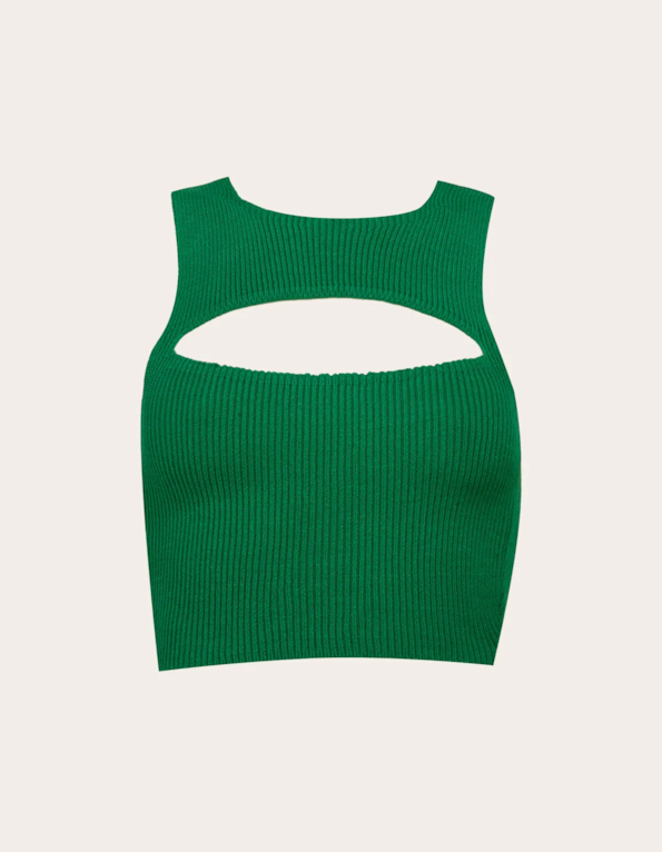 Blusa cropped fenda decote tricot Verde carvalho
