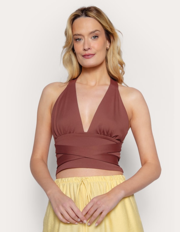Blusa cropped frente unica amarração