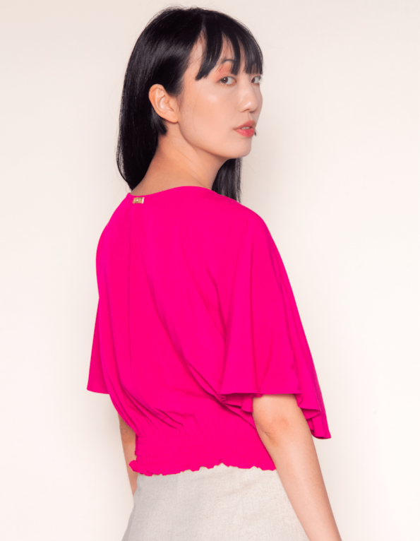 Blusa cropped gola v Fucsia