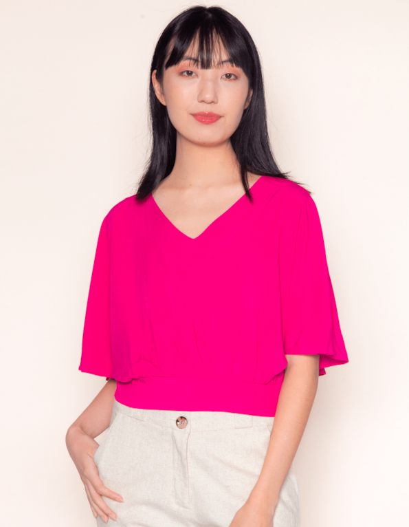 Blusa cropped gola v Fucsia