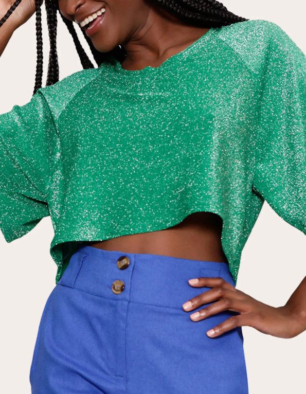 Blusa cropped lurex