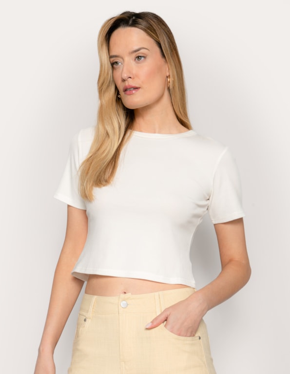 Blusa cropped manga curta canelada