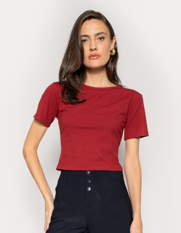 Blusa cropped manga curta canelada