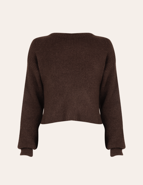 Blusa cropped manga longa tricot Chocolate