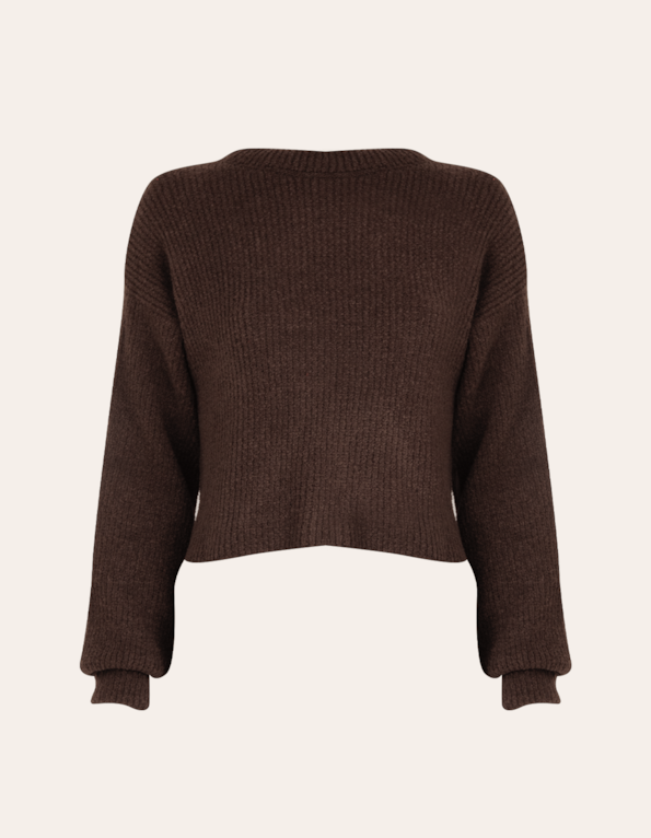 Blusa cropped manga longa tricot Chocolate