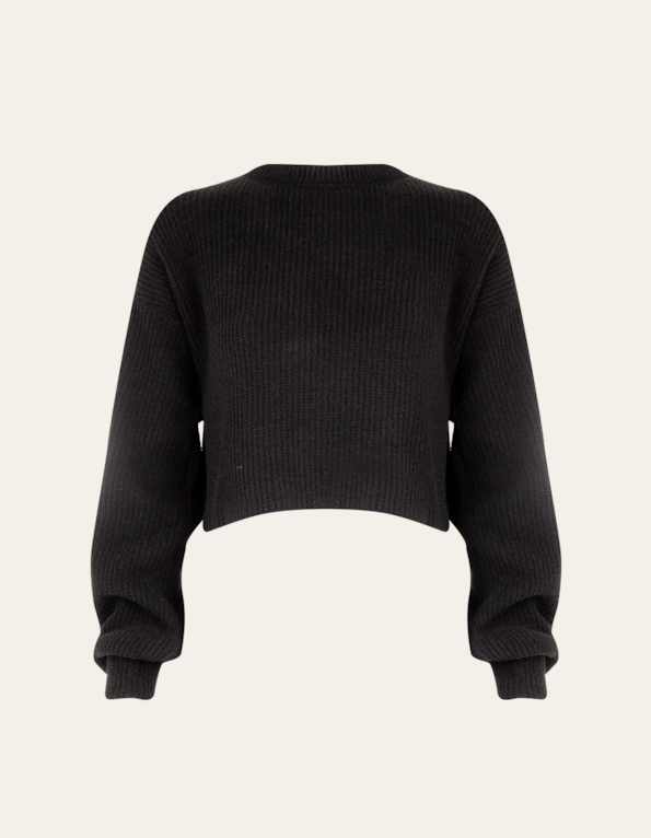 Blusa cropped manga longa tricot Preto