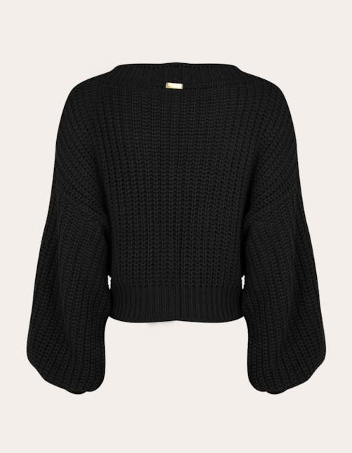 Blusa cropped manga longa tricot Preto