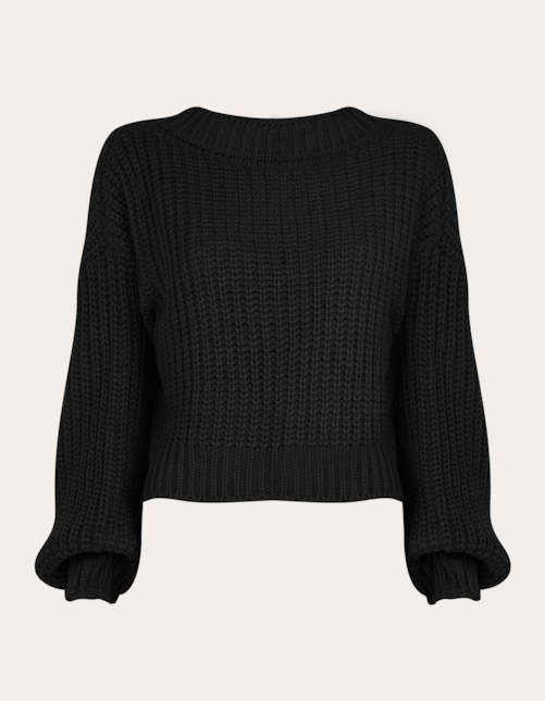 Blusa cropped manga longa tricot Preto