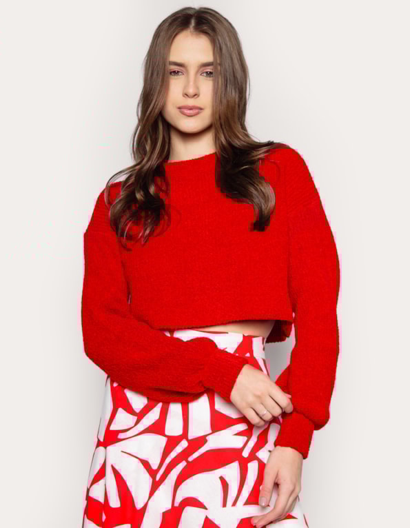 Blusa cropped manga longa tricot Vermelho