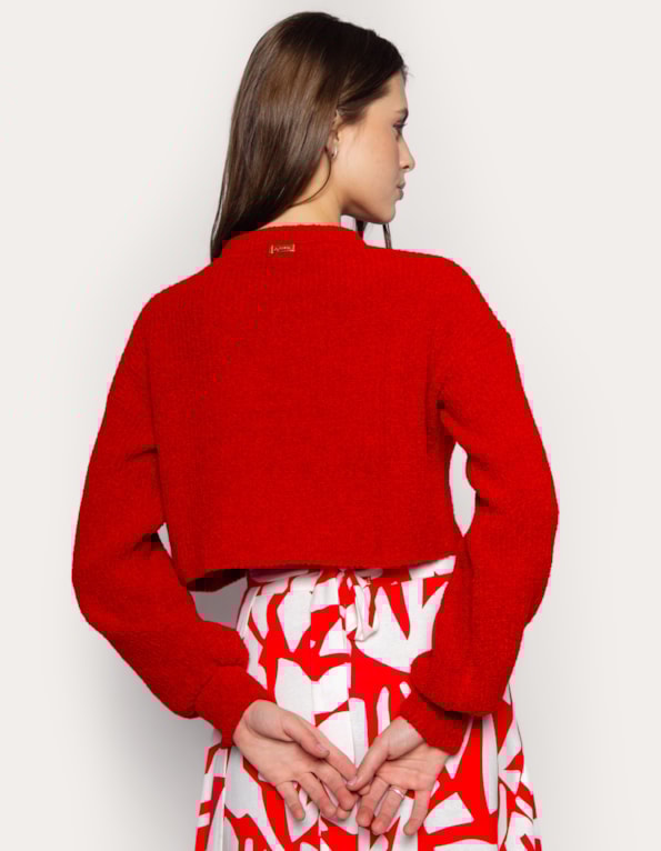 Blusa cropped manga longa tricot Vermelho