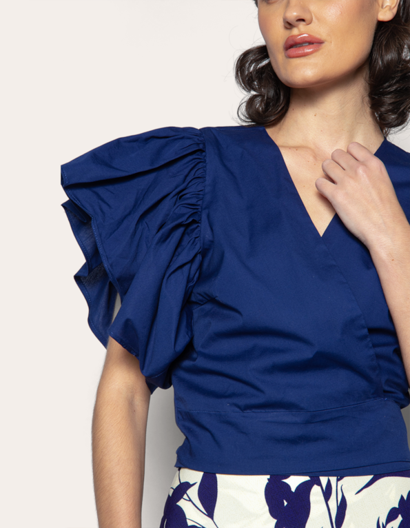 Blusa cropped transpassada Marinho