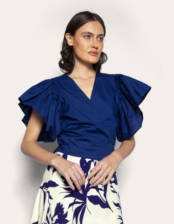 Blusa cropped transpassada Marinho
