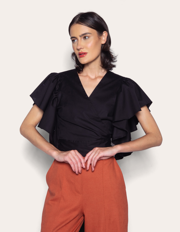 Blusa cropped transpassada Preto