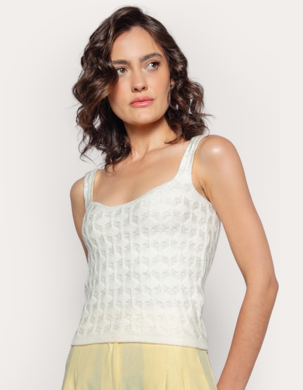 Blusa cropped tricot alça Off white