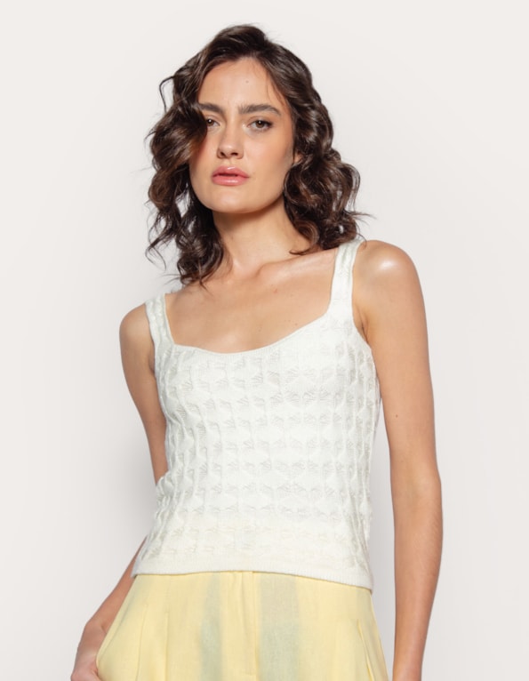 Blusa cropped tricot alça Off white
