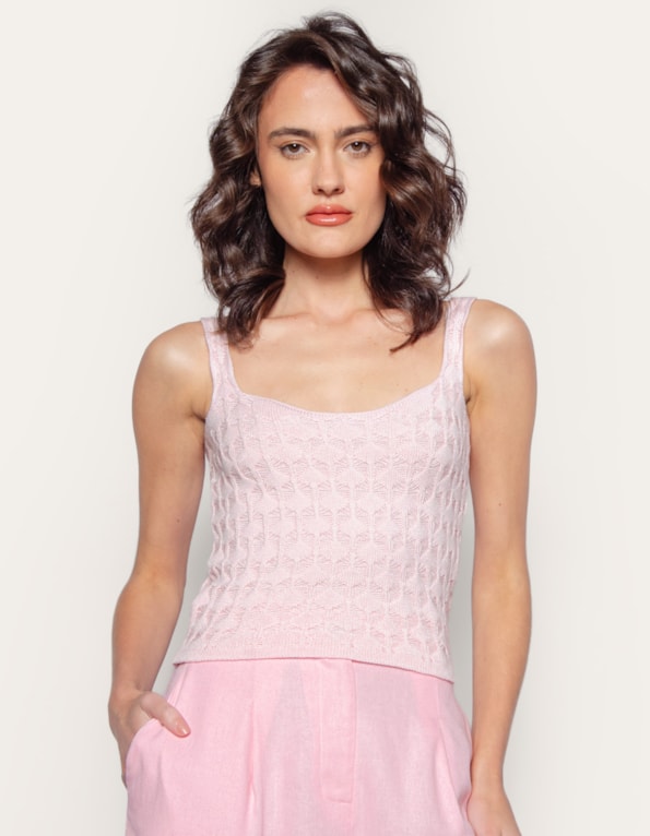 Blusa cropped tricot alça Rosa claro