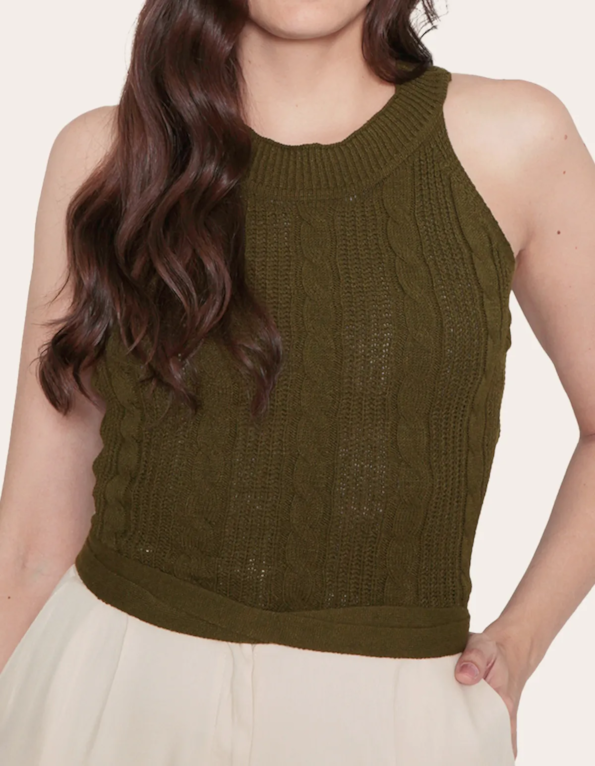 Blusa cropped tricot amarração Verde militar