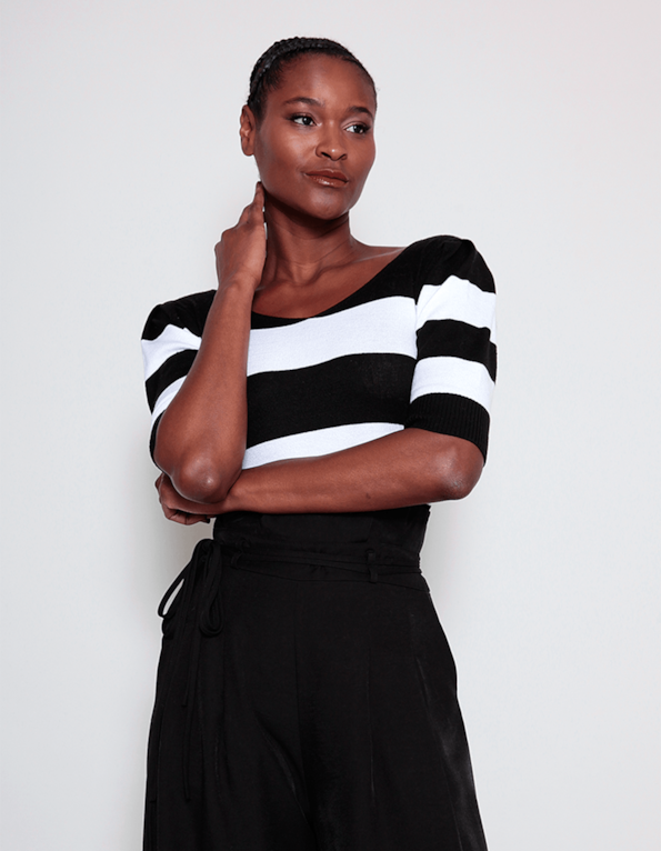 Blusa cropped tricot bicolor