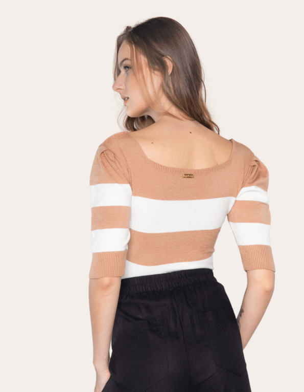 Blusa cropped tricot bicolor